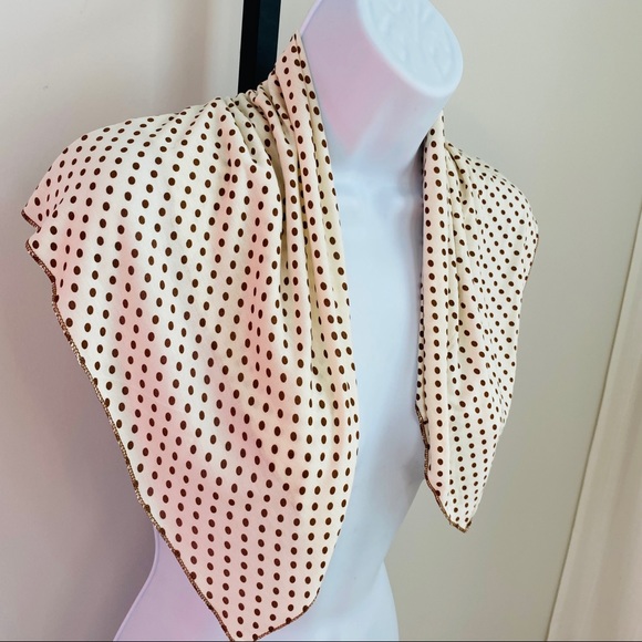 Cream & Brown Polkadot Square Scarf or Handkerchief - Picture 3 of 7